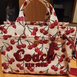 Coach Cherry Print Canvas Tote Bag
